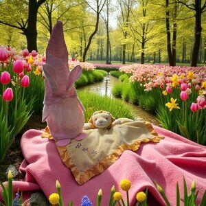 Baby Plush Lion Blanket And Pink Gnome